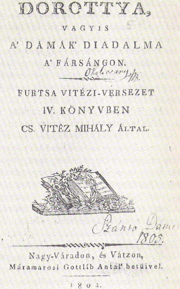 A Dorottya első kiadásának címlapja. Az egyetlen eredeti mű, amely a költő életében megjelent